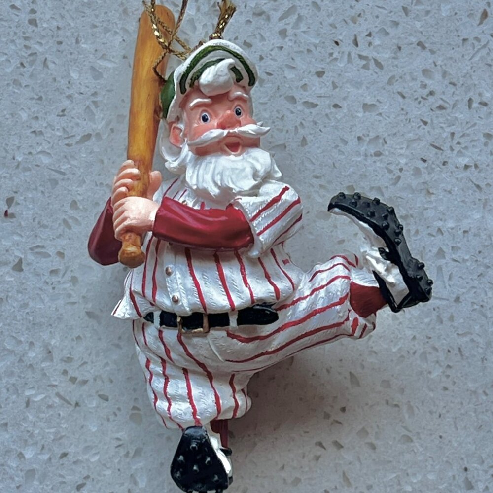 Vintage Baseball Santa Claus Resin Ornament 3.5"